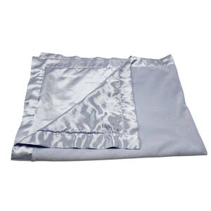 Carter's Just One Year Solid Plain Blue Baby Blanket Satin Trim Back Minky Y2K